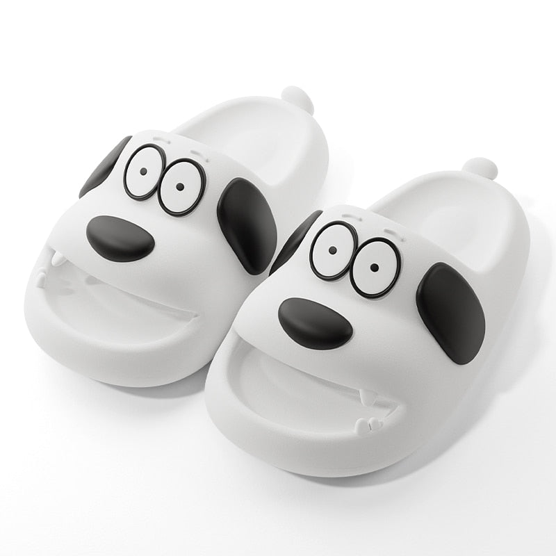 Catroon Dog Outdoor Home Slippers Thick Soled Non Slip Slides Bathroom Indoor Summer Comfy Shoes Whtie