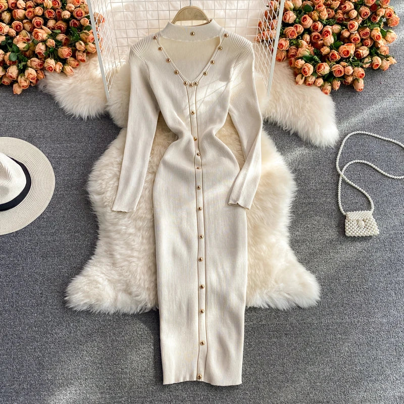 Chic Fashion Sexy Package Hips Knitted Winter Dress Women Slim Elastic Bodycon Long Dress Streetwear Lady Party Vestido