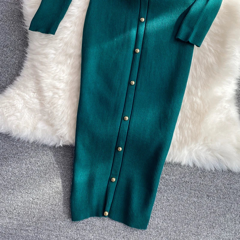 Chic Fashion Sexy Package Hips Knitted Winter Dress Women Slim Elastic Bodycon Long Dress Streetwear Lady Party Vestido