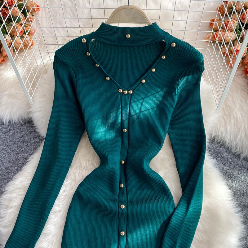 Chic Fashion Sexy Package Hips Knitted Winter Dress Women Slim Elastic Bodycon Long Dress Streetwear Lady Party Vestido