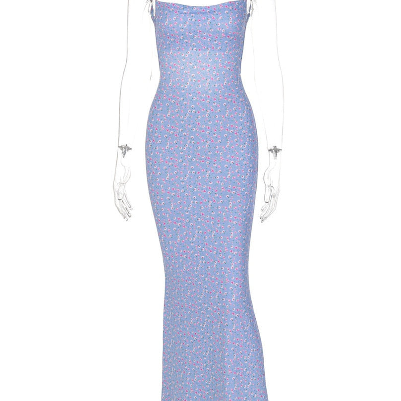 Chicology 2022 Women Midi Slip Floral Dress Print Backless Sleeveless Elegant Slim Bodycon Spring Summer Holiday Fashion Sweet