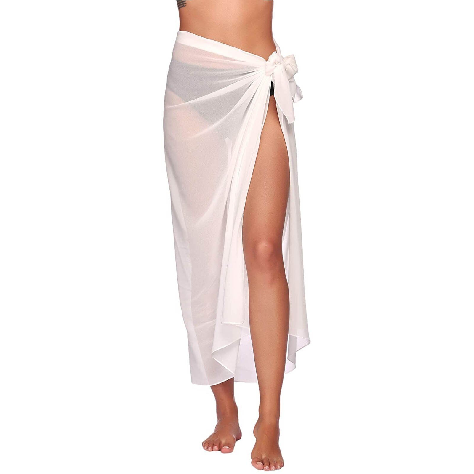 Chiffon Swimwear Pareo Scarf Beach Cover Up Wrap Kaftan Sarong White