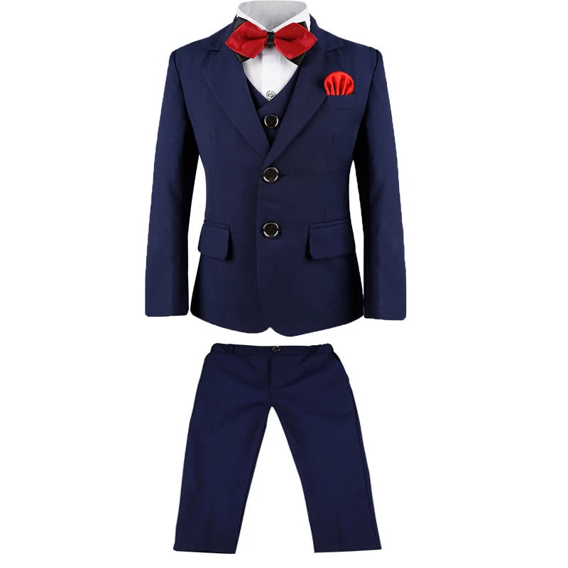 Children Formal Wedding Dress Boys Jacket Vest Pants BowTie 4Pcs Photograph Suit Kids 2 Year Birthday Ceremony Tuxedo Costume JACKET VEST PANTS