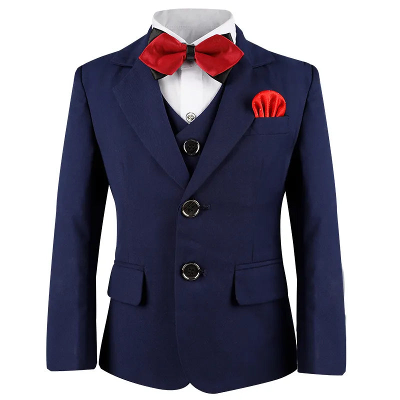 Children Formal Wedding Dress Boys Jacket Vest Pants BowTie 4Pcs Photograph Suit Kids 2 Year Birthday Ceremony Tuxedo Costume