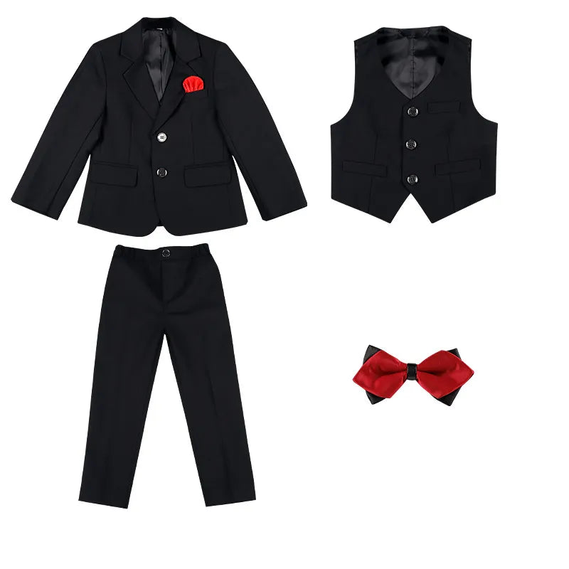 Children Formal Wedding Dress Boys Jacket Vest Pants BowTie 4Pcs Photograph Suit Kids 2 Year Birthday Ceremony Tuxedo Costume