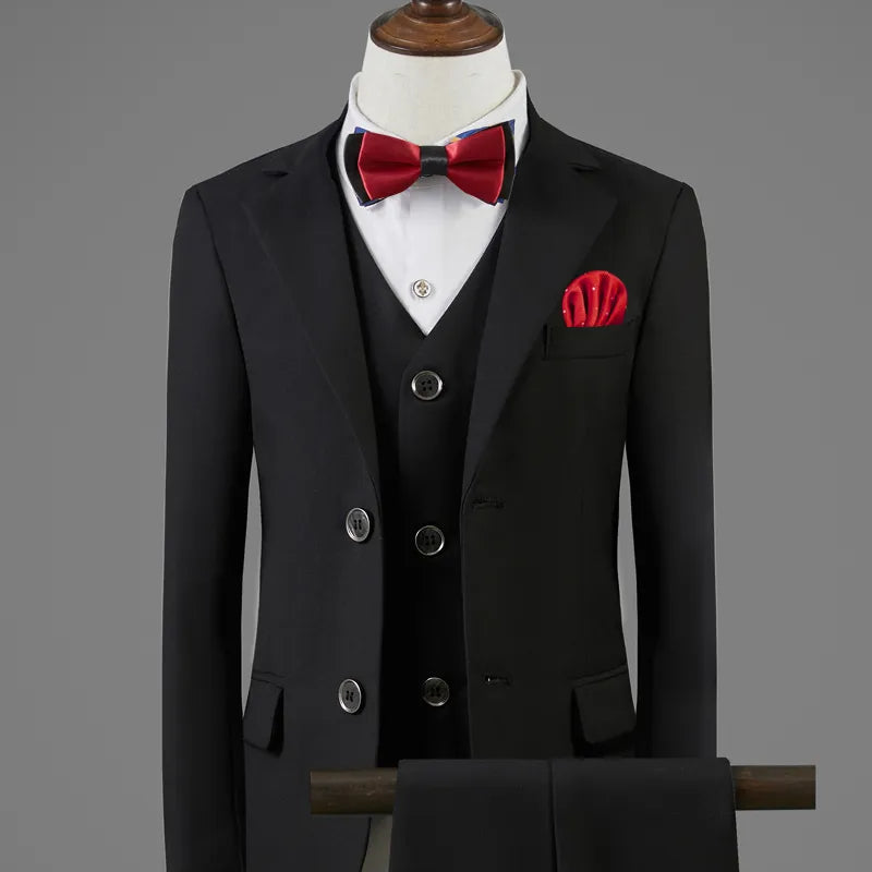 Children Formal Wedding Dress Boys Jacket Vest Pants BowTie 4Pcs Photograph Suit Kids 2 Year Birthday Ceremony Tuxedo Costume