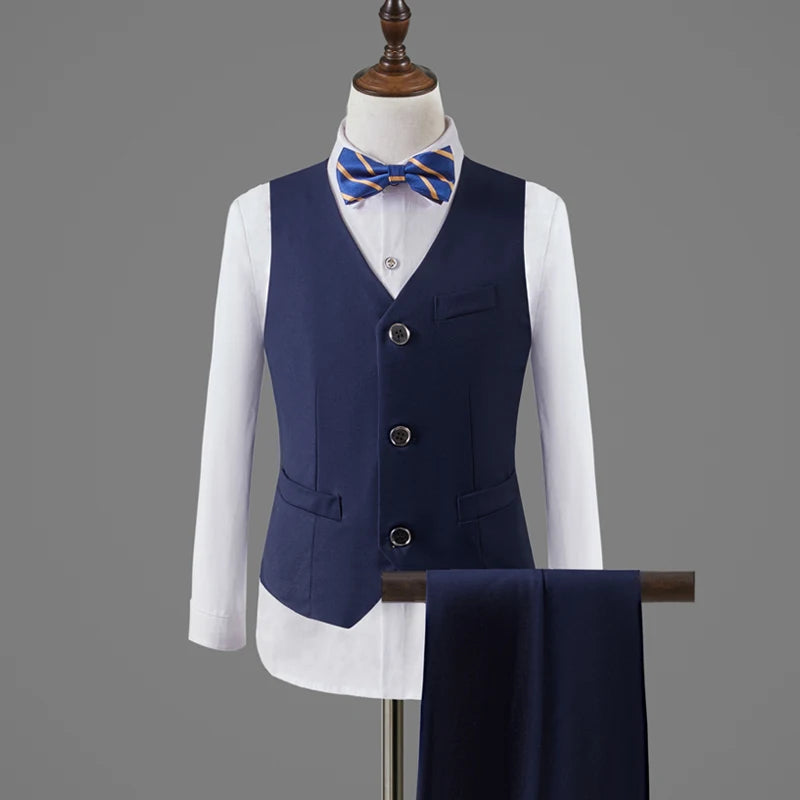 Children Formal Wedding Dress Boys Jacket Vest Pants BowTie 4Pcs Photograph Suit Kids 2 Year Birthday Ceremony Tuxedo Costume VEST PANTS BOWTIE 1