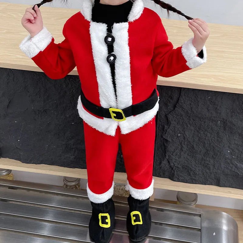 Children Santa Claus Costume Boys Girls Christmas Suits Toddler Xmas Top Pants 2psc Outfit 1-12Y