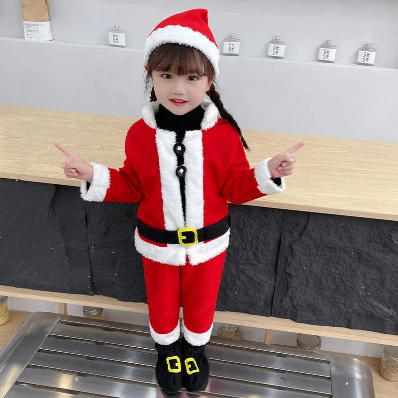 Children Santa Claus Costume Boys Girls Christmas Suits Toddler Xmas Top Pants 2psc Outfit 1-12Y