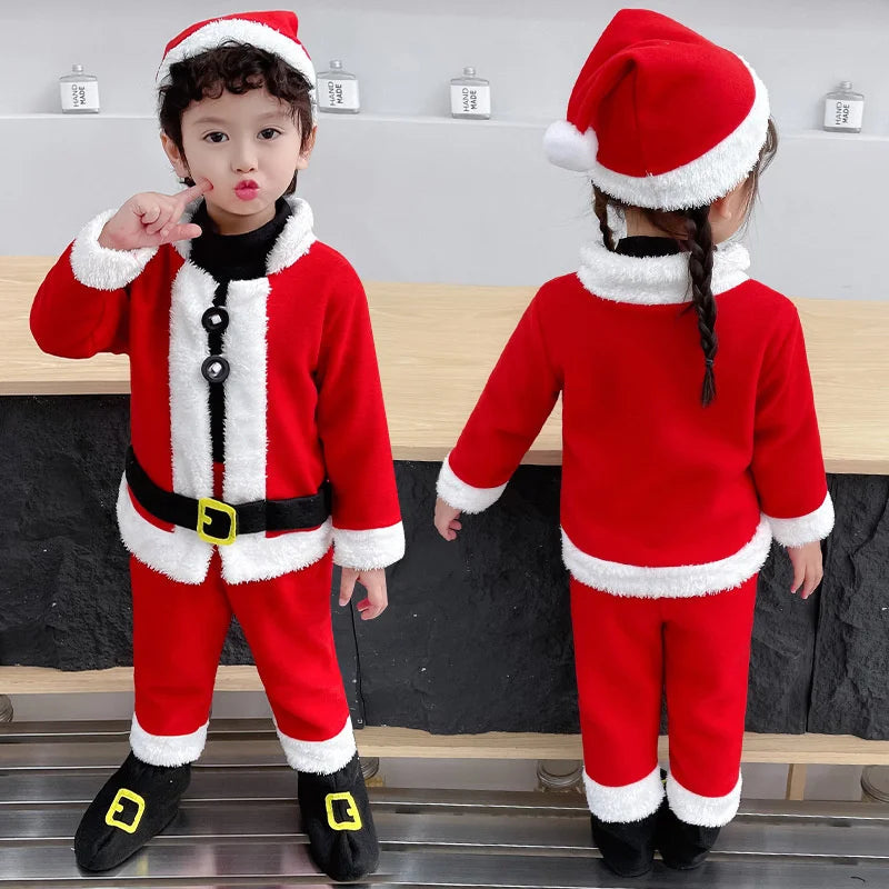 Children Santa Claus Costume Boys Girls Christmas Suits Toddler Xmas Top Pants 2psc Outfit 1-12Y