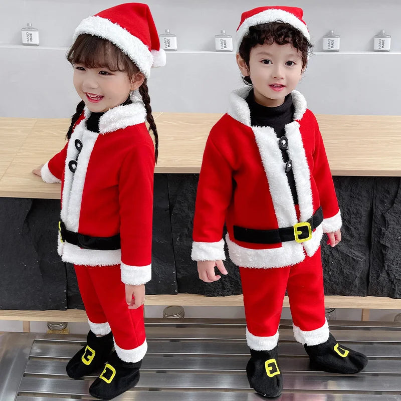 Children Santa Claus Costume Boys Girls Christmas Suits Toddler Xmas Top Pants 2psc Outfit 1-12Y Red