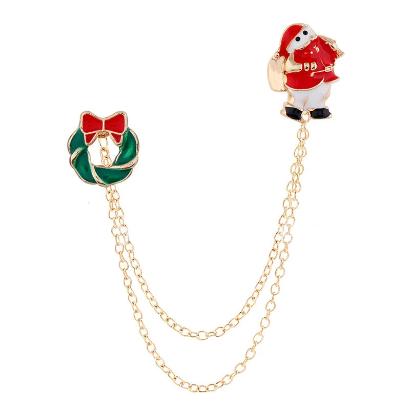 Christmas Brooch Xmas Tree Santa Claus Metal Pins Snowflake Chain Tassel Big Needle Pins Party Jewelry Gift for Women Xmasdecor Style-7