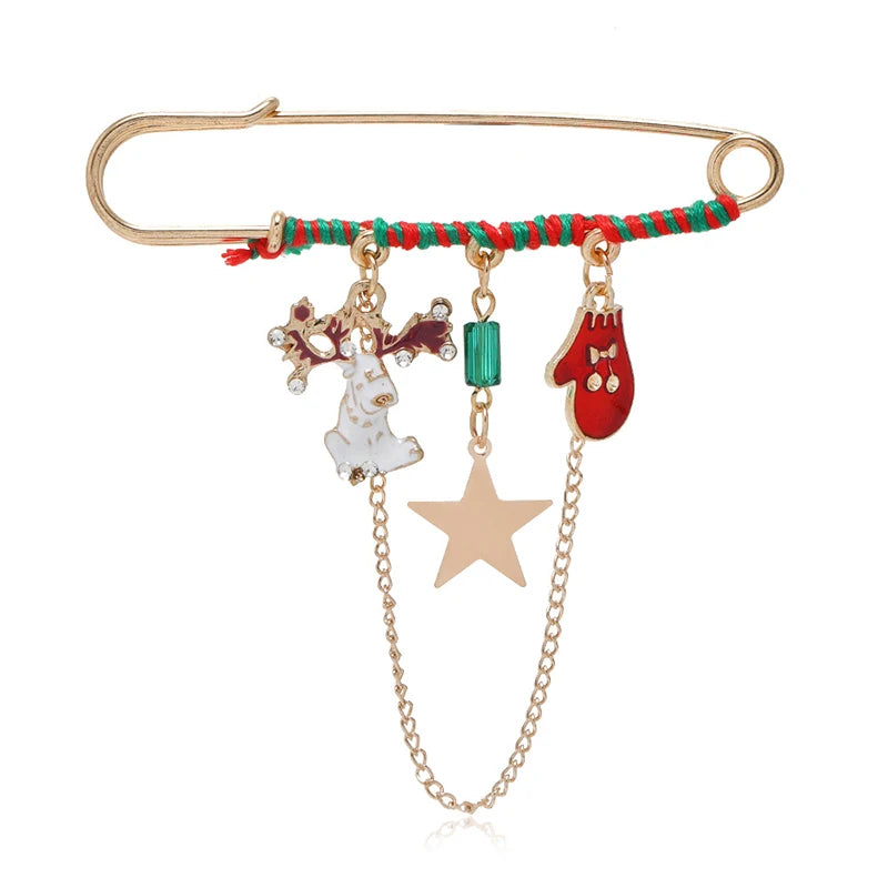Christmas Brooch Xmas Tree Santa Claus Metal Pins Snowflake Chain Tassel Big Needle Pins Party Jewelry Gift for Women Xmasdecor Style-14