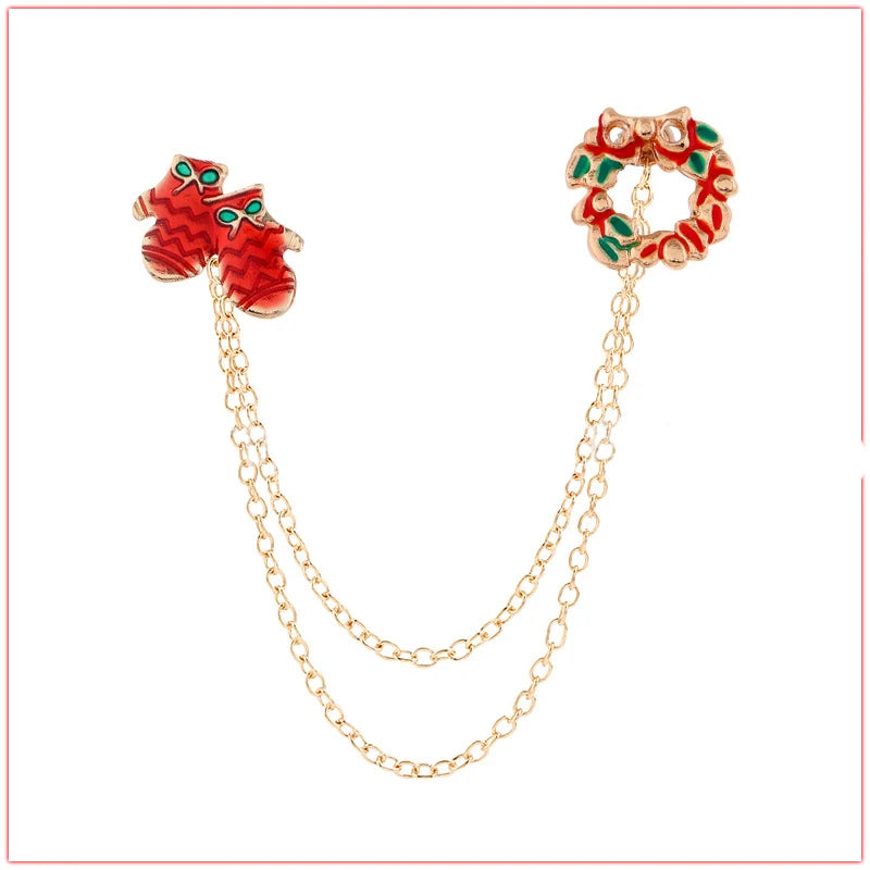 Christmas Brooch Xmas Tree Santa Claus Metal Pins Snowflake Chain Tassel Big Needle Pins Party Jewelry Gift for Women Xmasdecor Style-11