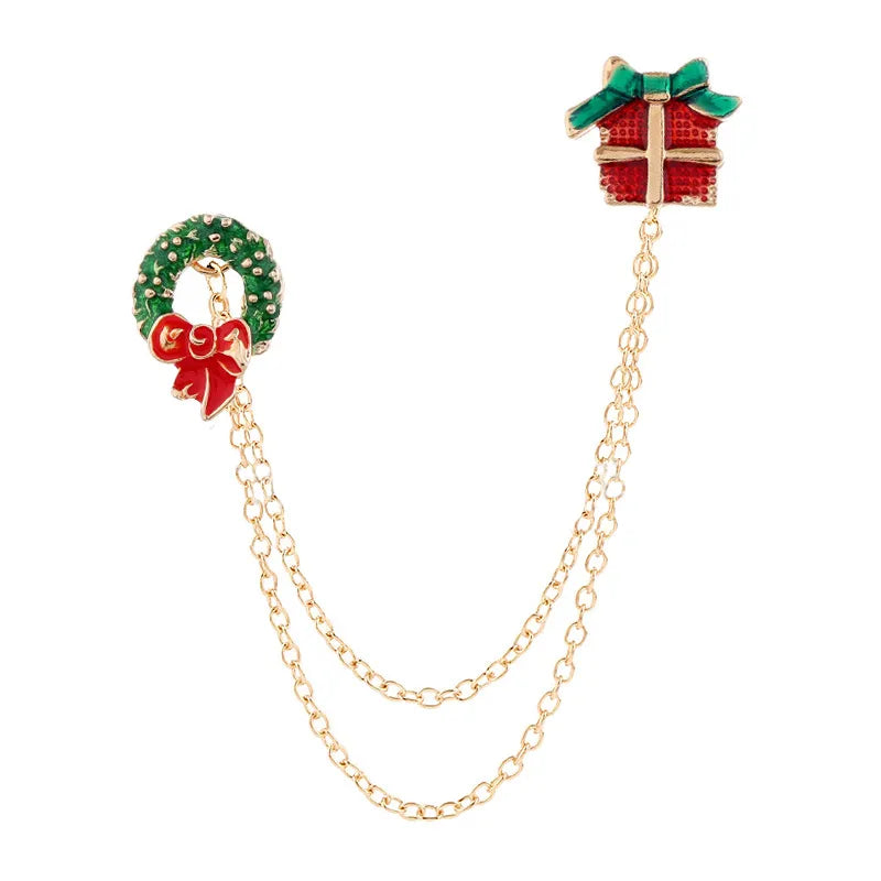 Christmas Brooch Xmas Tree Santa Claus Metal Pins Snowflake Chain Tassel Big Needle Pins Party Jewelry Gift for Women Xmasdecor Style-8