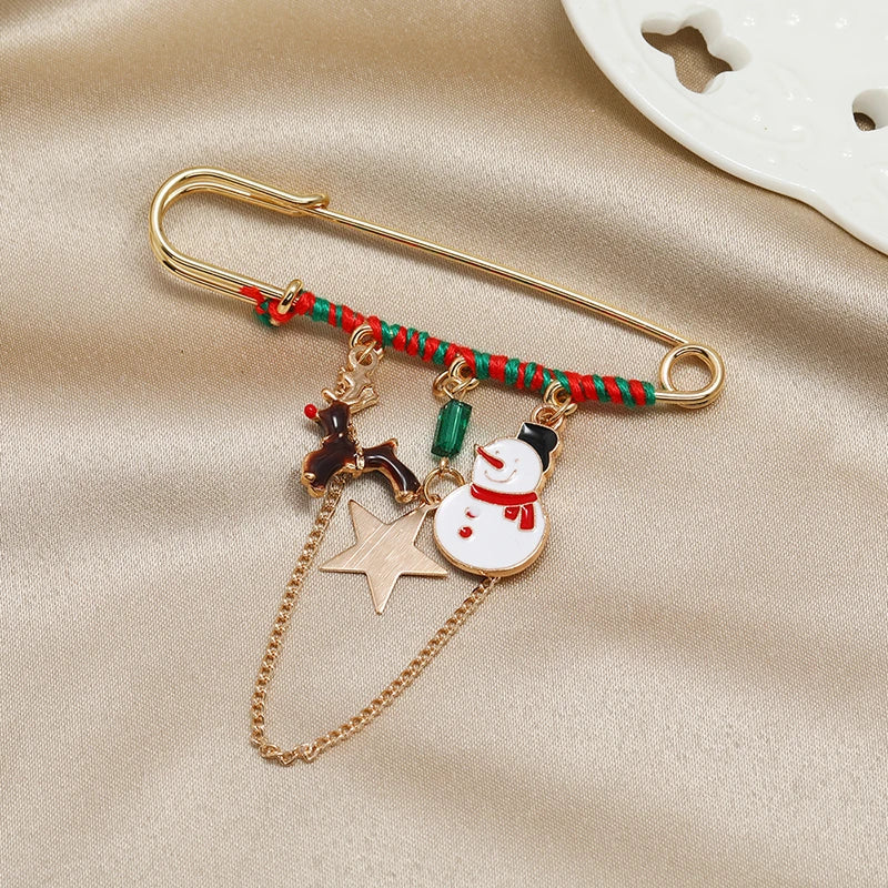Christmas Brooch Xmas Tree Santa Claus Metal Pins Snowflake Chain Tassel Big Needle Pins Party Jewelry Gift for Women Xmasdecor
