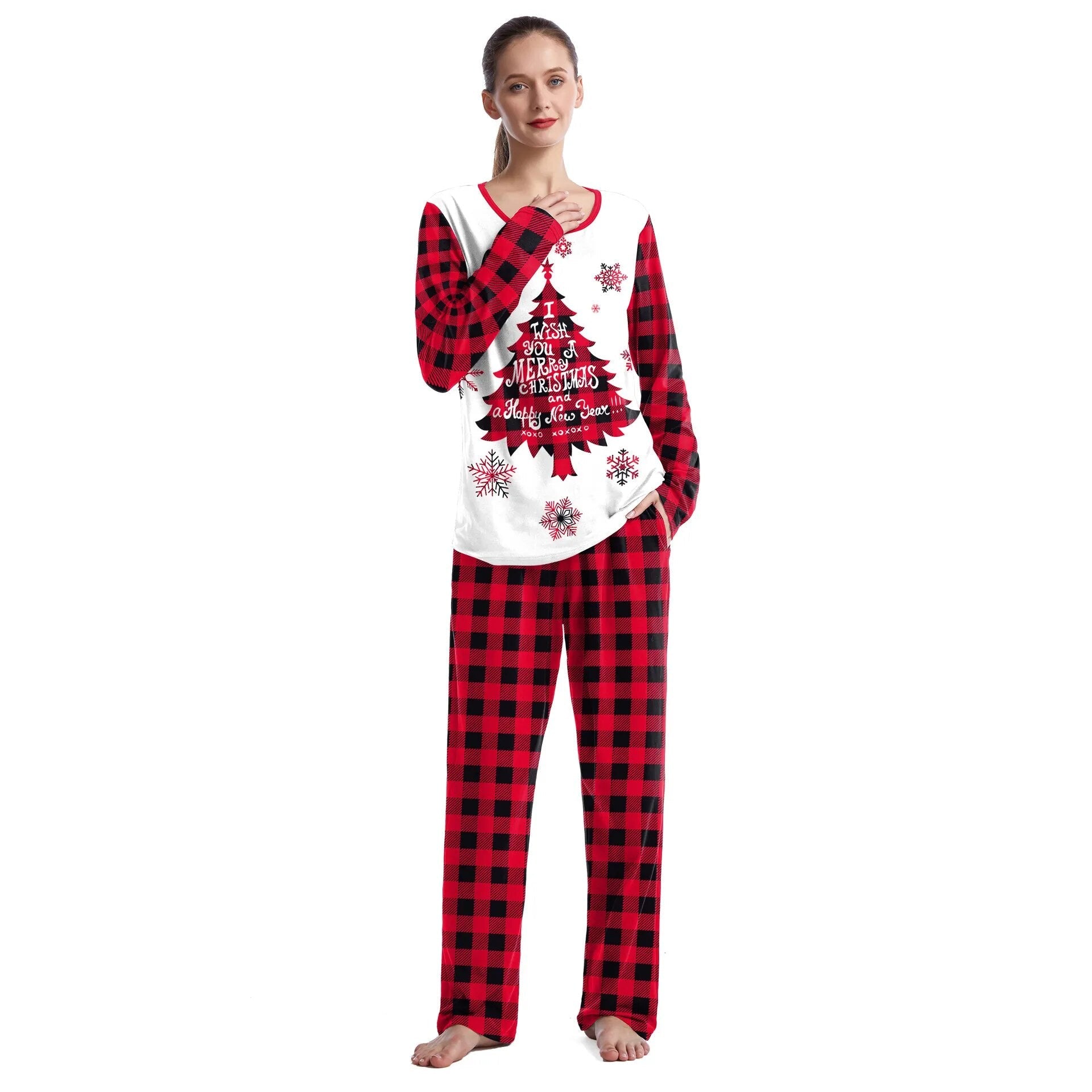 Christmas Couple Pajamas Cartoon Print Fashion Long Sleeved O-neck Sleepwear Men and Women Casual Home Wear Set Lady Loungewear B239-1032