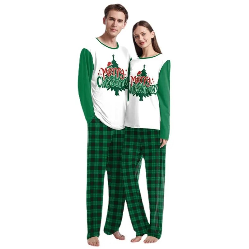 Christmas Couple Pajamas Cartoon Print Fashion Long Sleeved O-neck Sleepwear Men and Women Casual Home Wear Set Lady Loungewear AMAIO