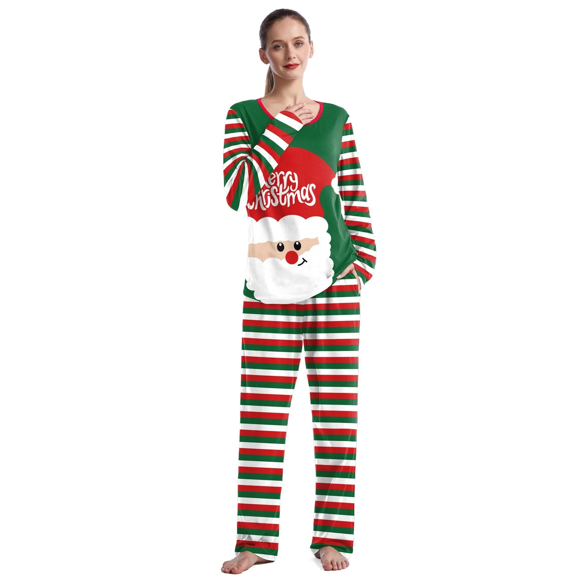 Christmas Couple Pajamas Cartoon Print Fashion Long Sleeved O-neck Sleepwear Men and Women Casual Home Wear Set Lady Loungewear B239-1031