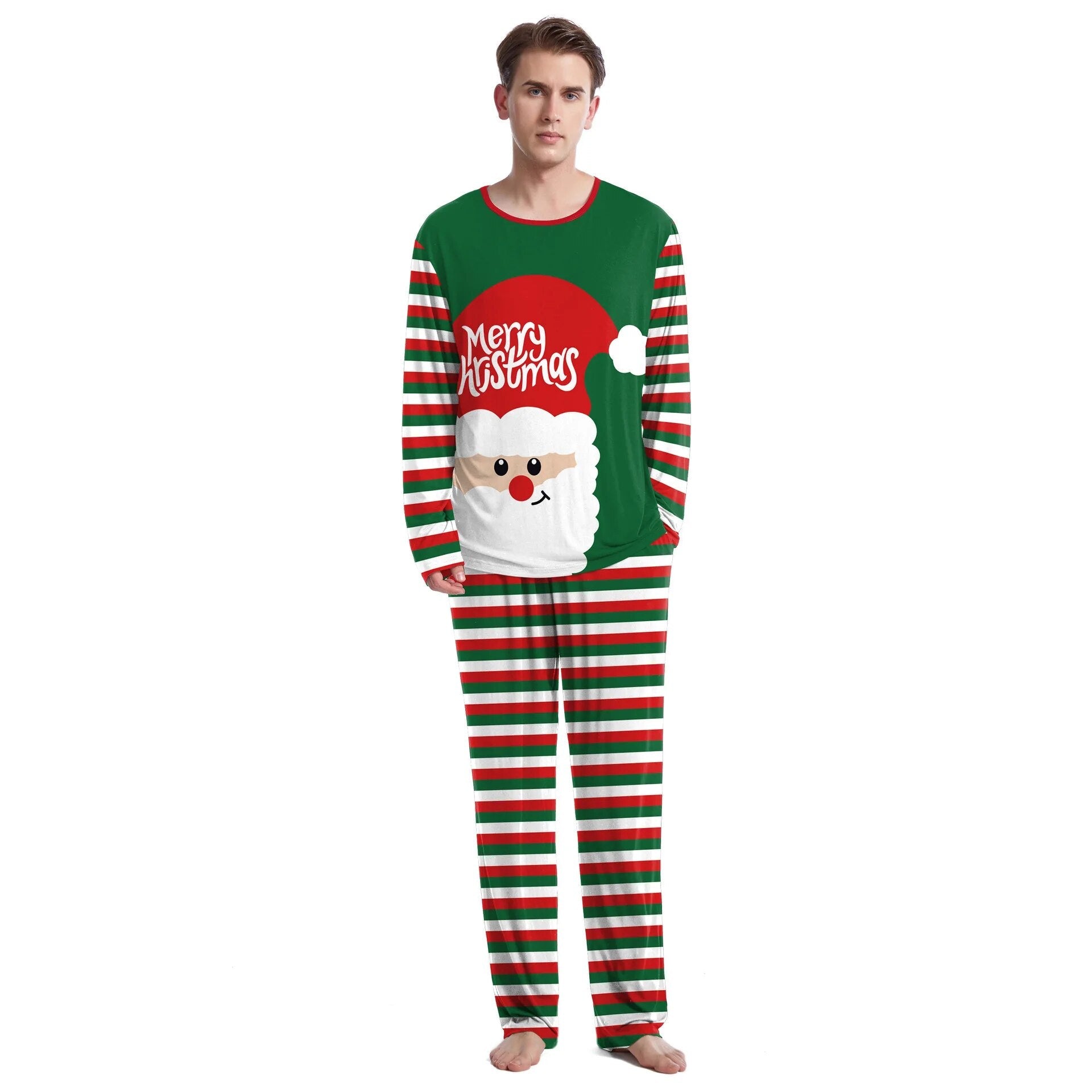 Christmas Couple Pajamas Cartoon Print Fashion Long Sleeved O-neck Sleepwear Men and Women Casual Home Wear Set Lady Loungewear B240-1023
