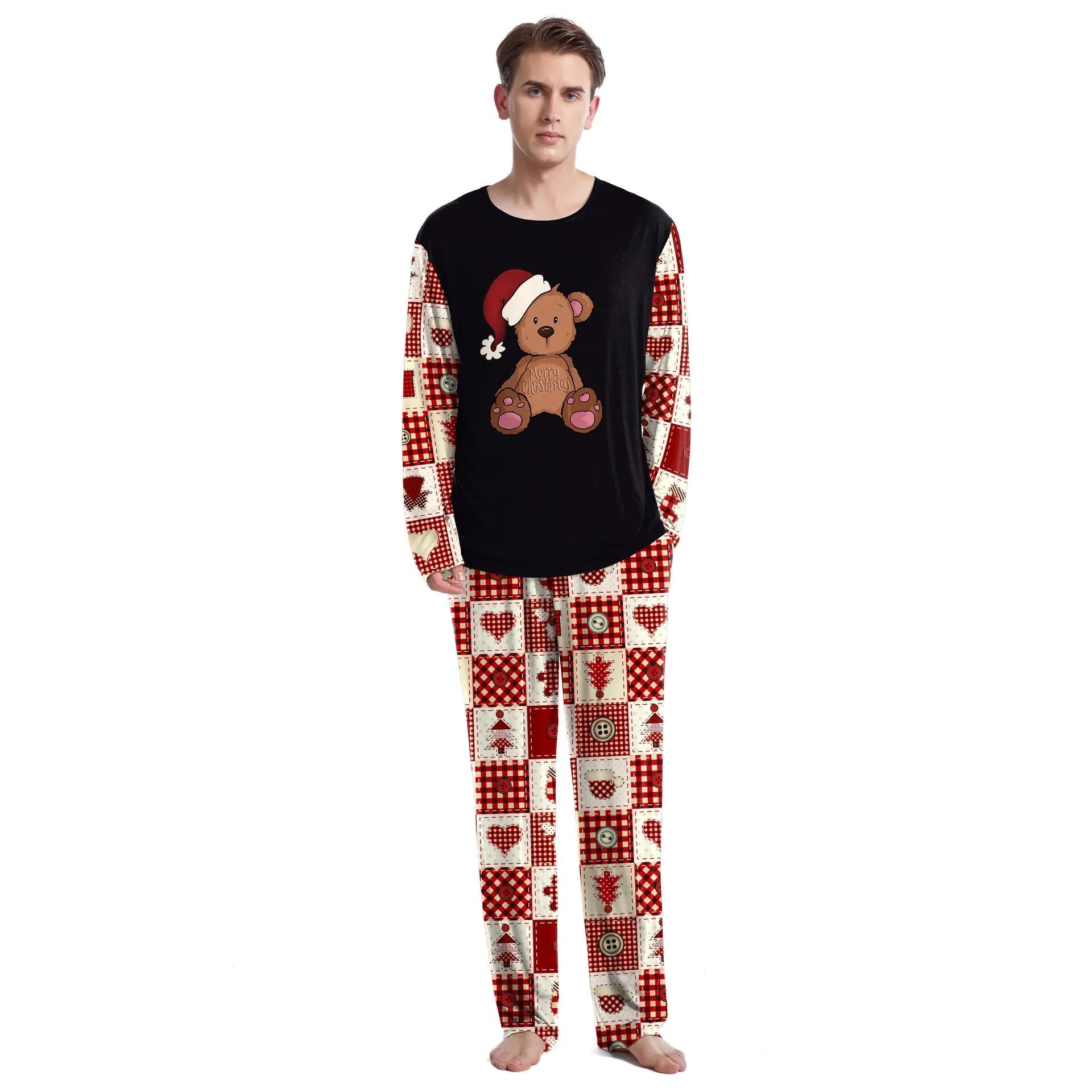 Christmas Couple Pajamas Cartoon Print Fashion Long Sleeved O-neck Sleepwear Men and Women Casual Home Wear Set Lady Loungewear B240-1025