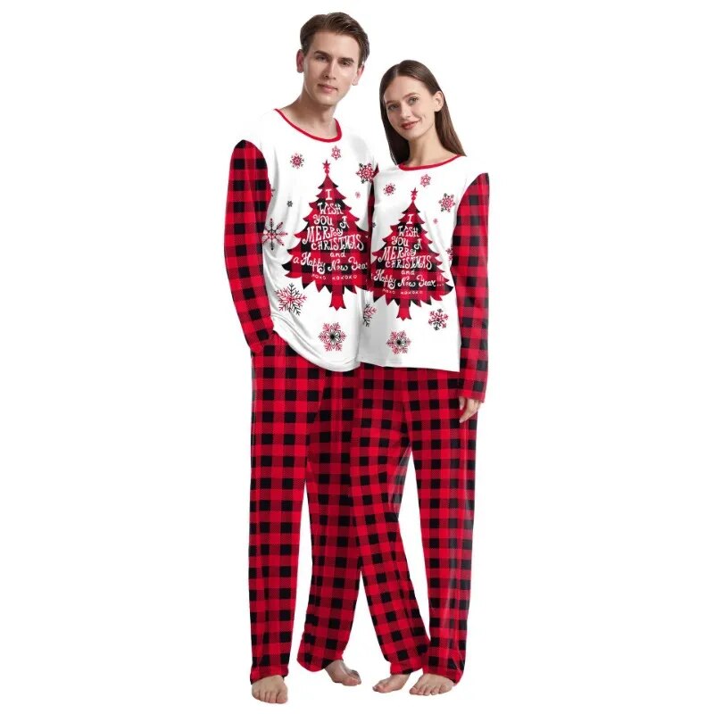 Christmas Couple Pajamas Cartoon Print Fashion Long Sleeved O-neck Sleepwear Men and Women Casual Home Wear Set Lady Loungewear
