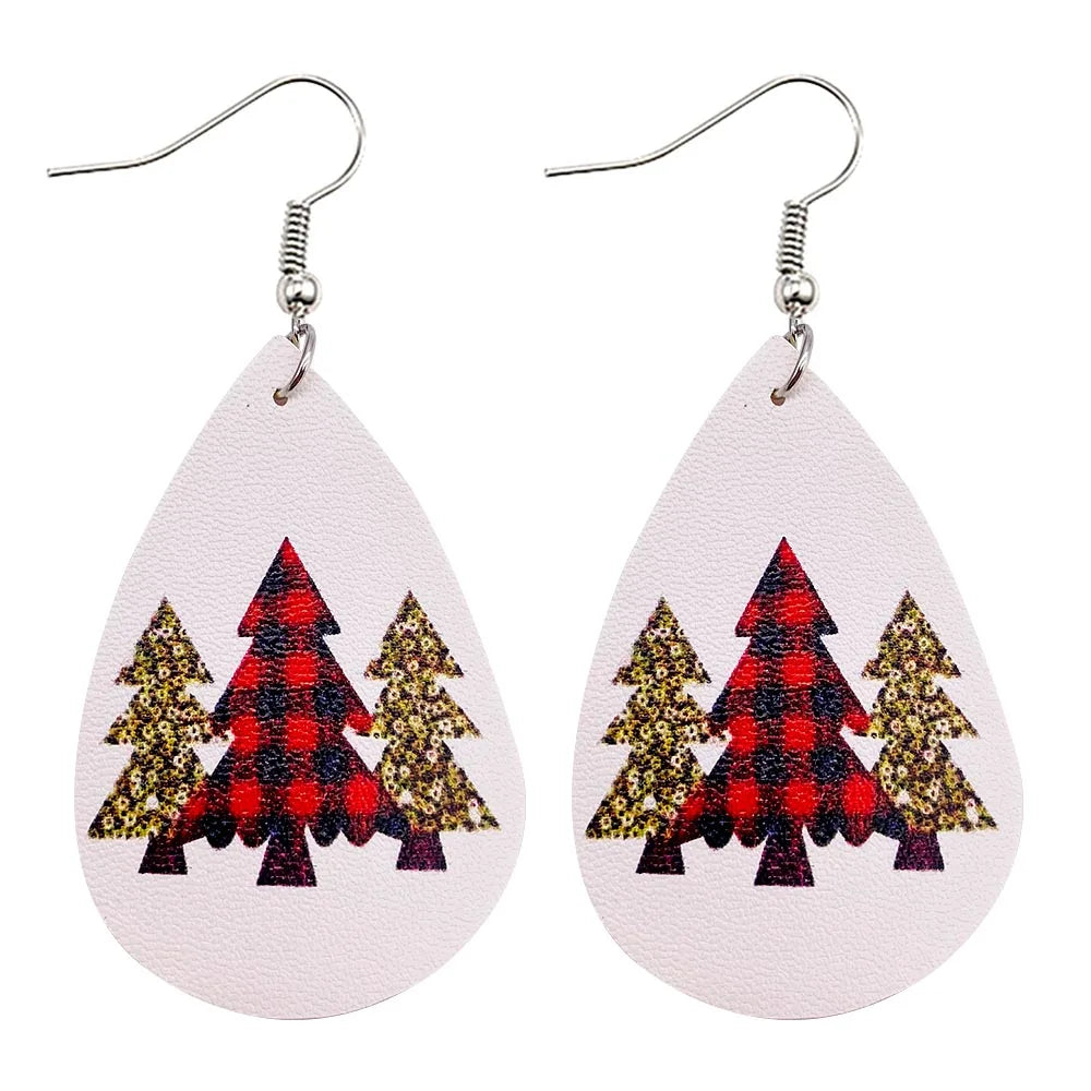 Christmas Stocking Snowflakes PU Faux Leather Earrings for Women Teardrop Drop Dangle Earrings Fashion Jewelry Gifts JE0144G