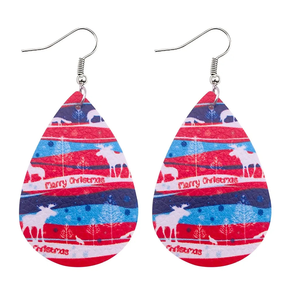 Christmas Stocking Snowflakes PU Faux Leather Earrings for Women Teardrop Drop Dangle Earrings Fashion Jewelry Gifts JE0143C