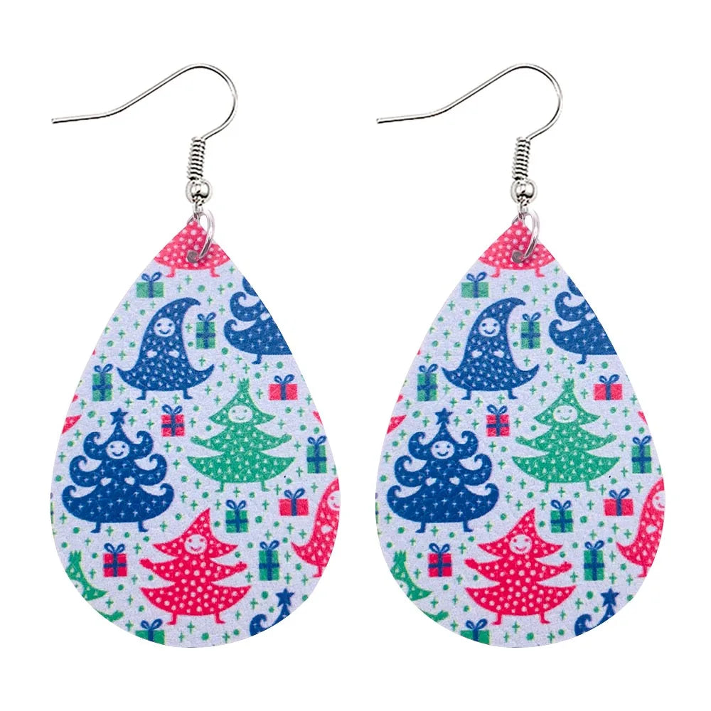 Christmas Stocking Snowflakes PU Faux Leather Earrings for Women Teardrop Drop Dangle Earrings Fashion Jewelry Gifts JE0143D