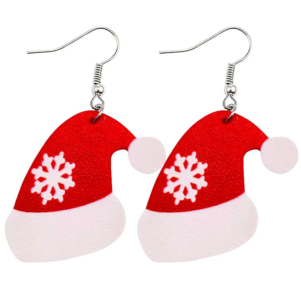 Christmas Stocking Snowflakes PU Faux Leather Earrings for Women Teardrop Drop Dangle Earrings Fashion Jewelry Gifts JE0290B