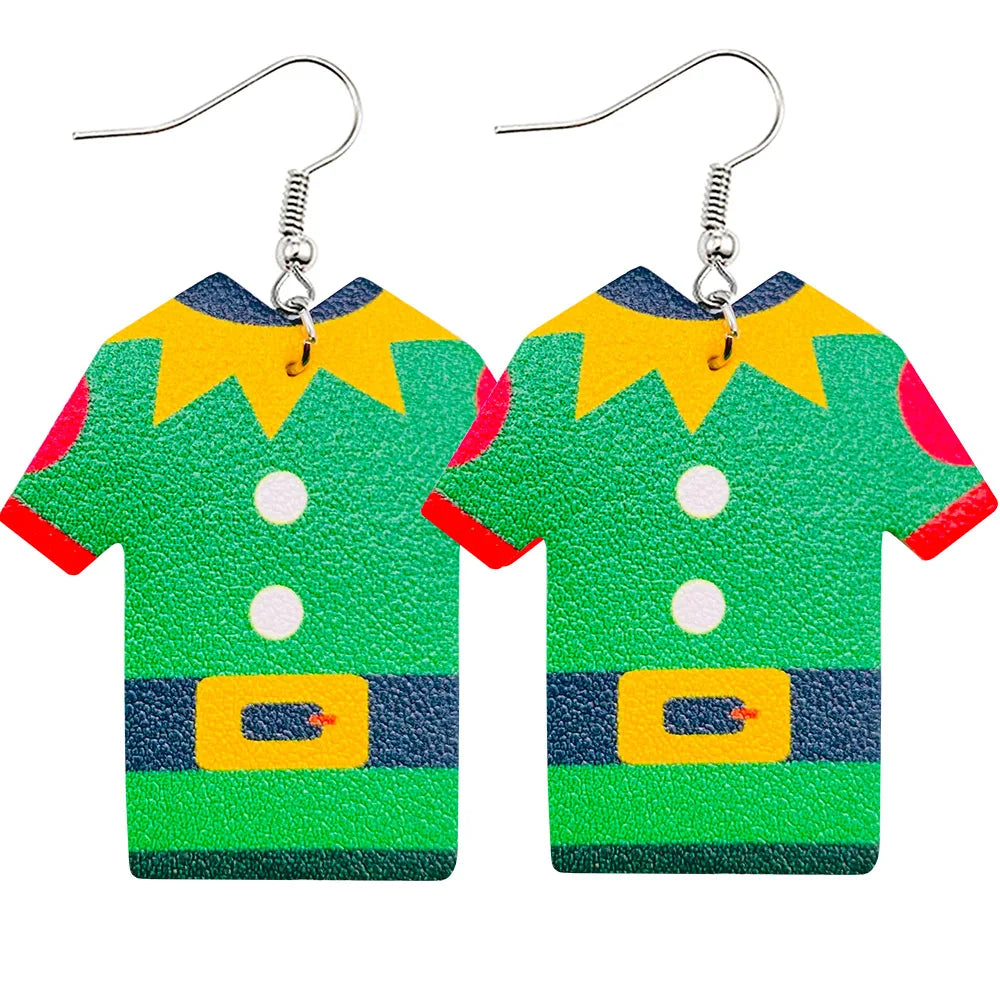 Christmas Stocking Snowflakes PU Faux Leather Earrings for Women Teardrop Drop Dangle Earrings Fashion Jewelry Gifts JE0290N