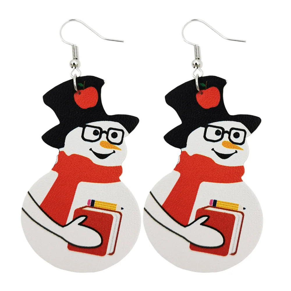 Christmas Stocking Snowflakes PU Faux Leather Earrings for Women Teardrop Drop Dangle Earrings Fashion Jewelry Gifts JE0323J