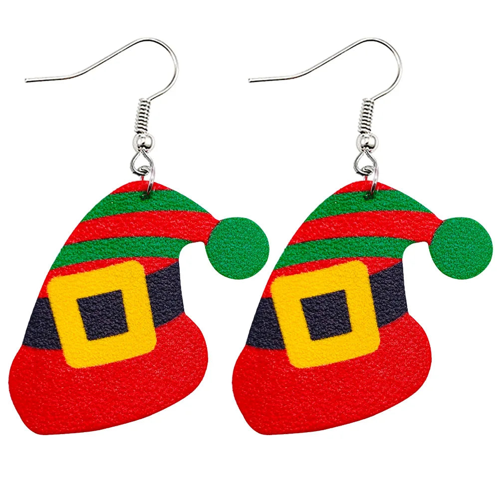 Christmas Stocking Snowflakes PU Faux Leather Earrings for Women Teardrop Drop Dangle Earrings Fashion Jewelry Gifts JE0290A