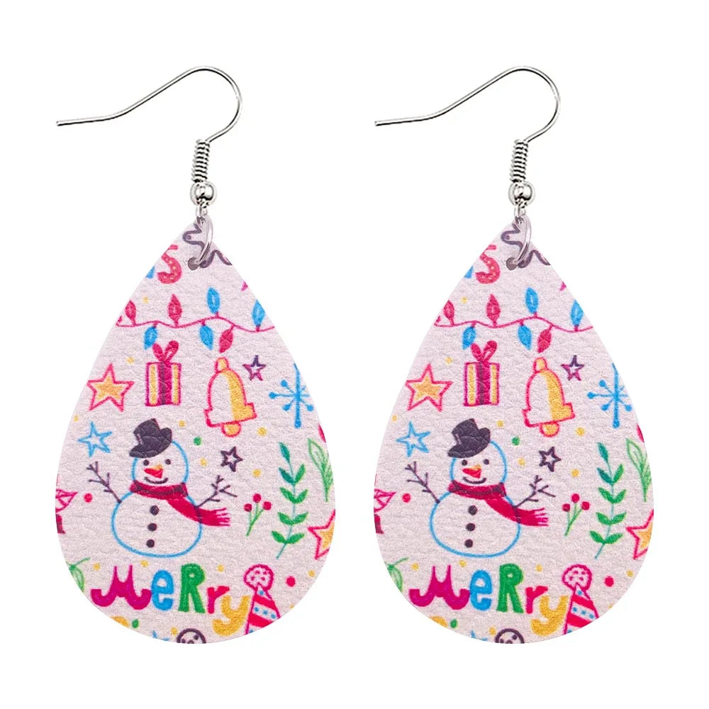 Christmas Stocking Snowflakes PU Faux Leather Earrings for Women Teardrop Drop Dangle Earrings Fashion Jewelry Gifts JE0143A