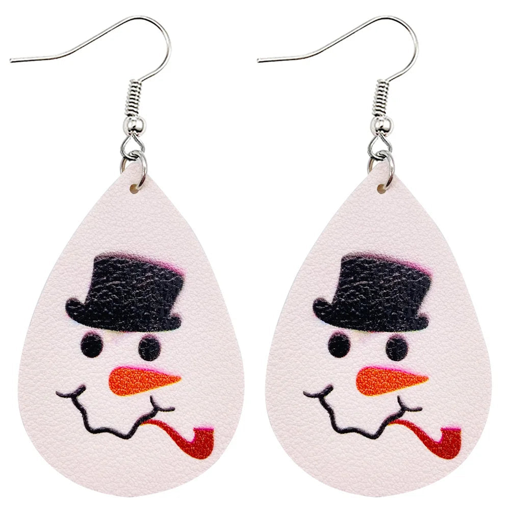 Christmas Stocking Snowflakes PU Faux Leather Earrings for Women Teardrop Drop Dangle Earrings Fashion Jewelry Gifts JE0287A