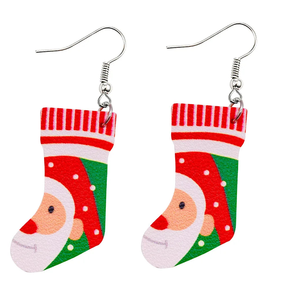 Christmas Stocking Snowflakes PU Faux Leather Earrings for Women Teardrop Drop Dangle Earrings Fashion Jewelry Gifts JE0290K