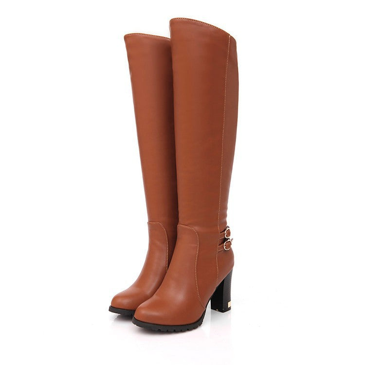 Chunky Heel Over-the-knee Boots Women's High Heels Brown With Plush
