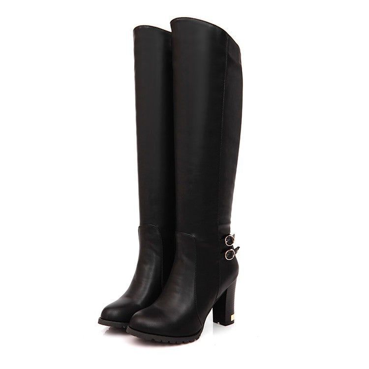 Chunky Heel Over-the-knee Boots Women's High Heels Black With Plush
