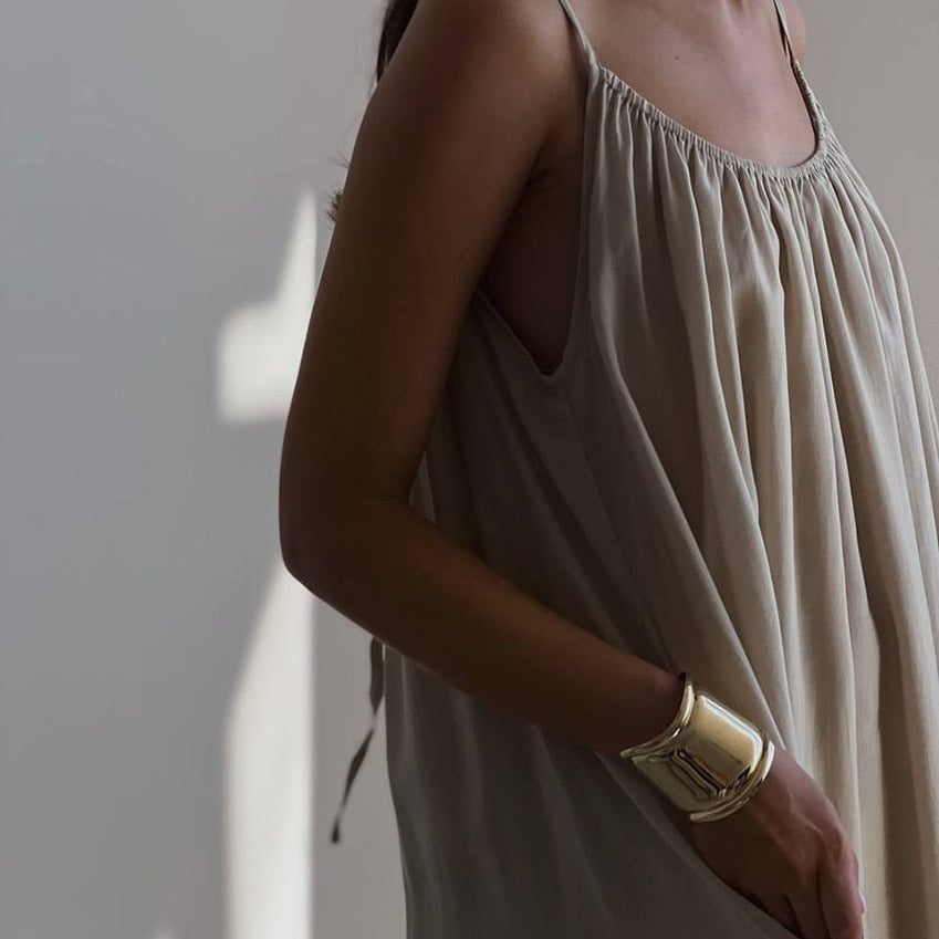 Clacive Causal Loose Khaki Summer Dress Ladies Sexy Strap Sleeveless Sundress Elegant Lace-Up