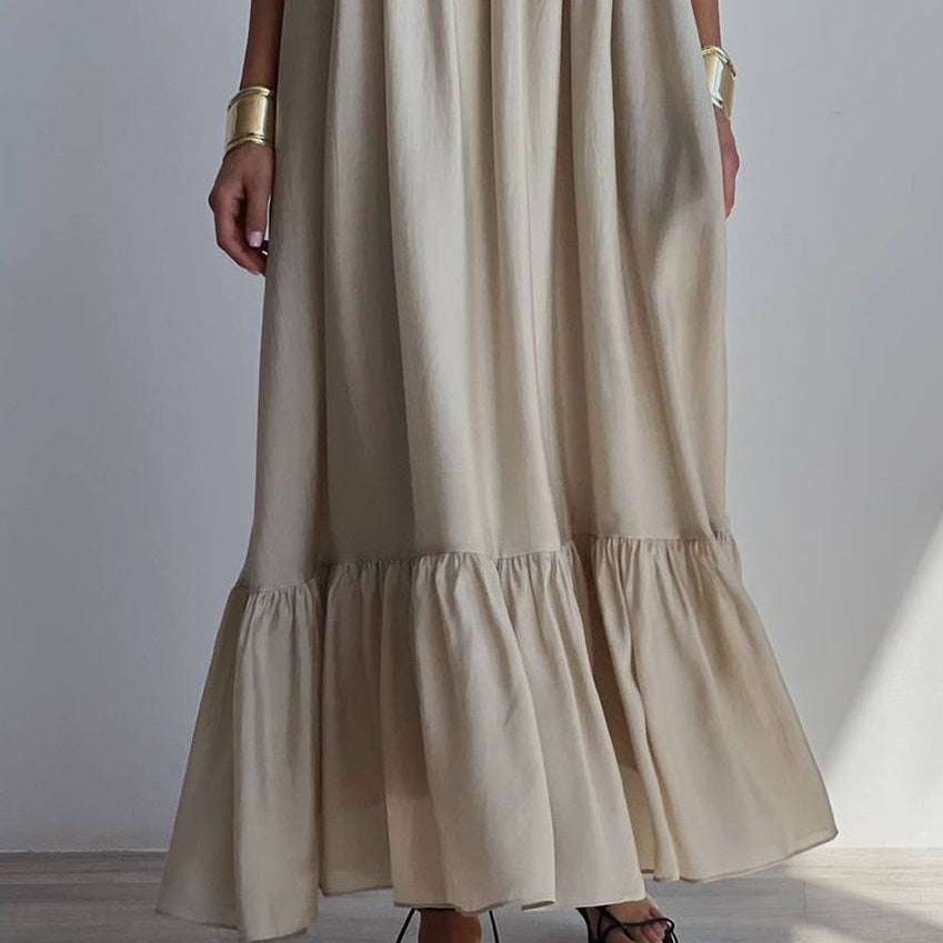 Clacive Causal Loose Khaki Summer Dress Ladies Sexy Strap Sleeveless Sundress Elegant Lace-Up