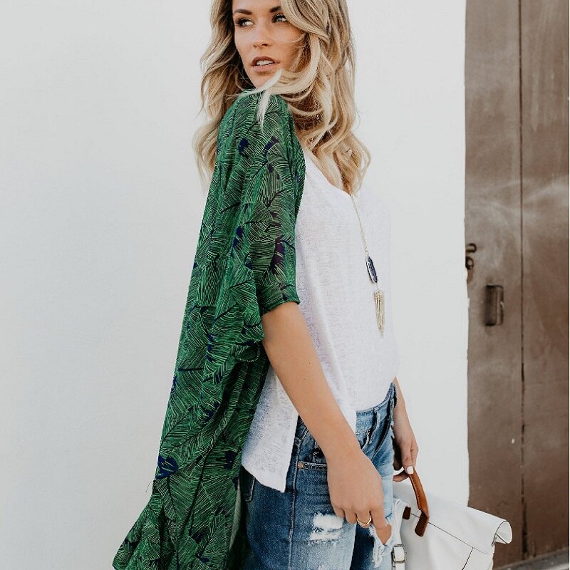 Classical Polka dot Swimsuit Cover Up Sleeve Kaftan Beach Tunic Dress Robe De Plage Cotton Pareo Malachite Green Beachwear