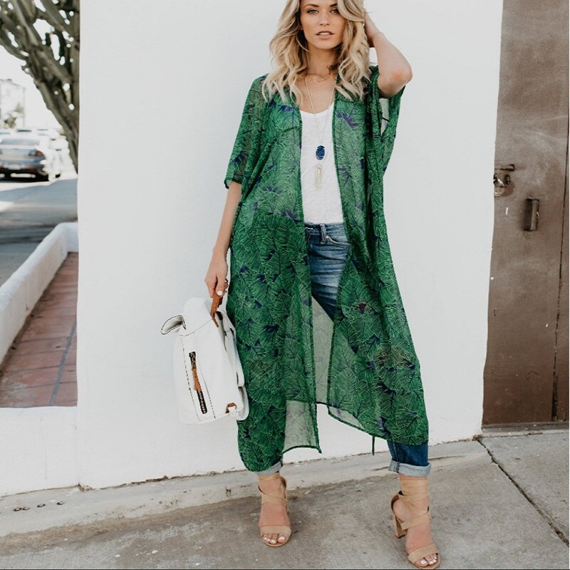 Classical Polka dot Swimsuit Cover Up Sleeve Kaftan Beach Tunic Dress Robe De Plage Cotton Pareo Malachite Green Beachwear