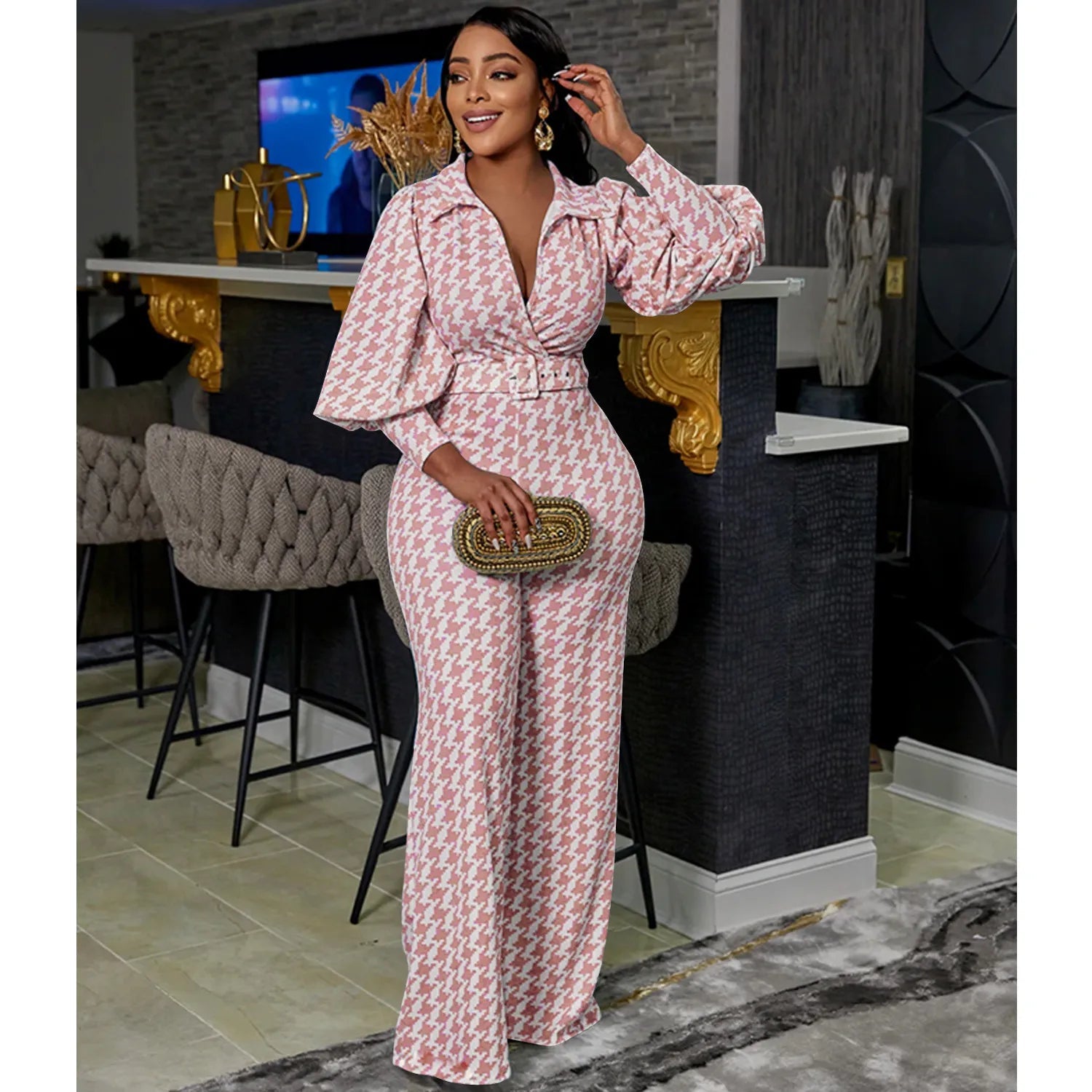 Clothing Luxury Spring Autumn Matching For Women Grid Print Two Pieces Sets Womens Outifits Top And Pants Suits AMAIO