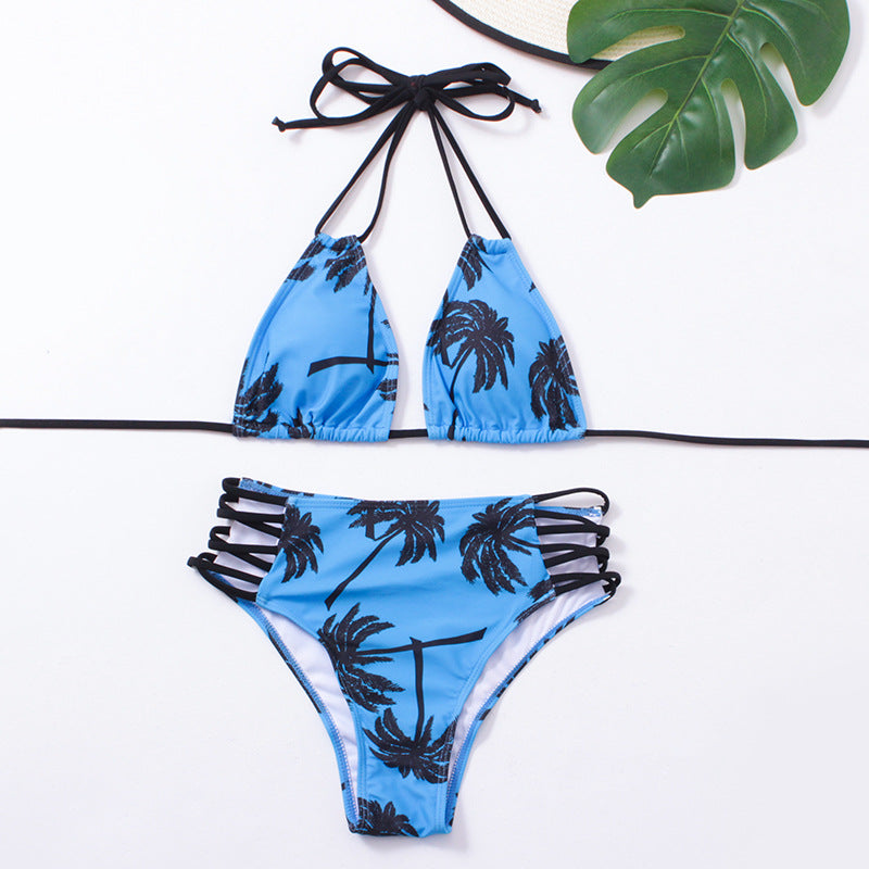 Coconut Tree Bandage Test Split Bikini Blue