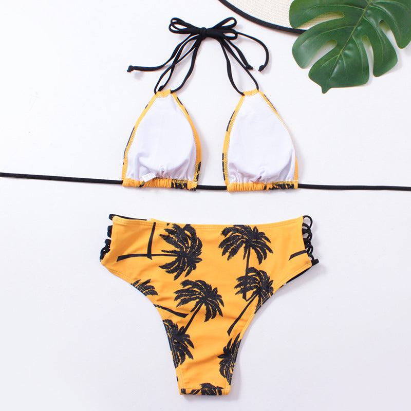 Coconut Tree Bandage Test Split Bikini Yellow