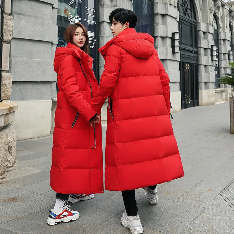 Coed Winter Cold resistant Down Jacket -30 Men's Women X-Long（Winter) Warm Fashion Brand Red Parkas S-5XL