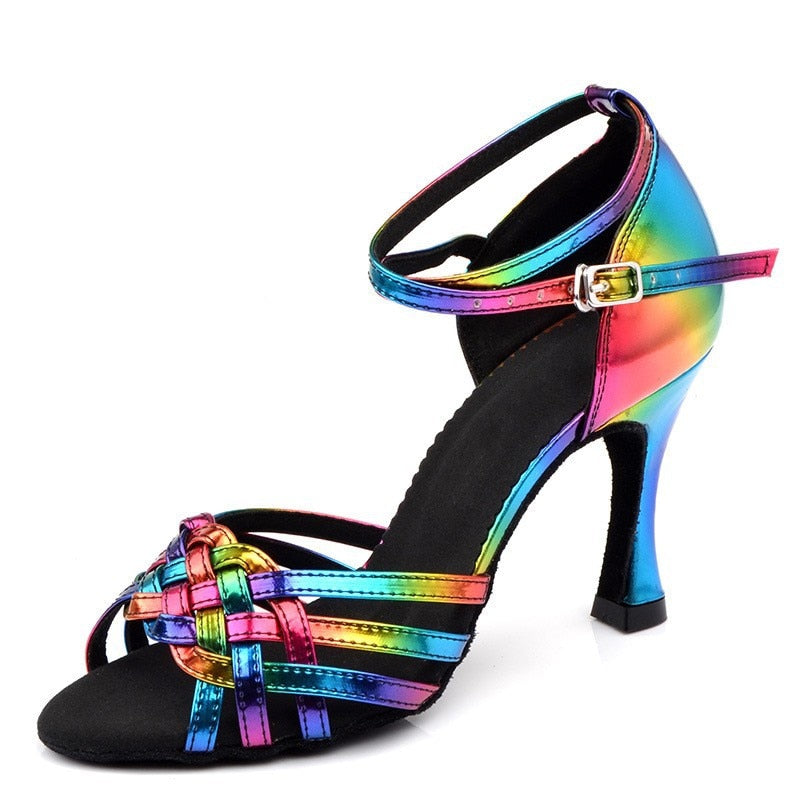 Colorful Latin Dance Shoes for Women Soft Bottom Indoor High Heels Sandals Practice Wedding AMAIO