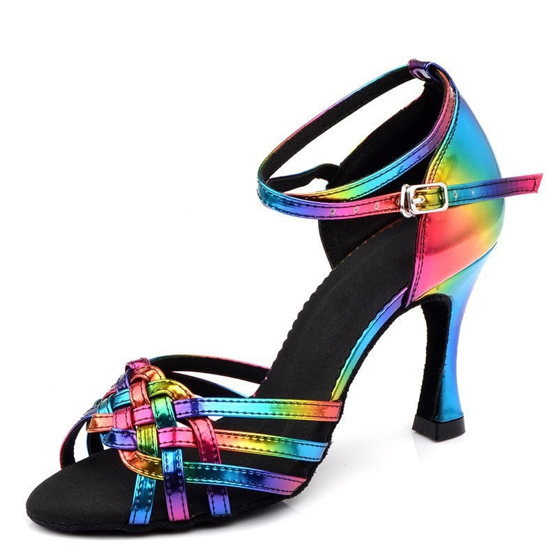 Colorful Latin Dance Shoes for Women Soft Bottom Indoor High Heels Sandals Practice Wedding