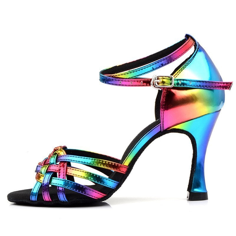 Colorful Latin Dance Shoes for Women Soft Bottom Indoor High Heels Sandals Practice Wedding