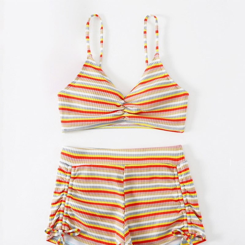 Colorful Stripped Bikini Women Swimwear Ribbed Two-piece Swimsuits Summer Bathing Suit Shorts Tunic Monokini Swimming Beach Wear
